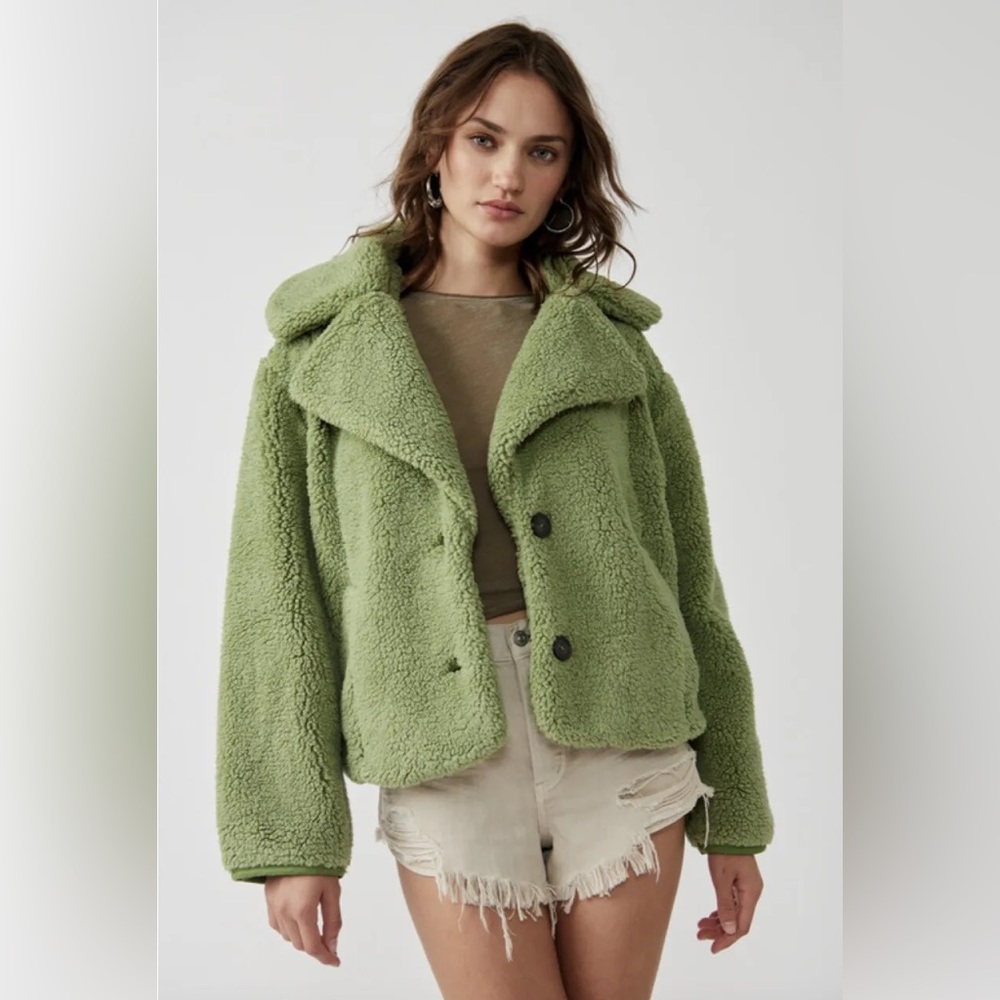 NWT FREE PEOPLE JOPLIN COZY JACKET WOMENS PISTACHIO FAUX SHERPA